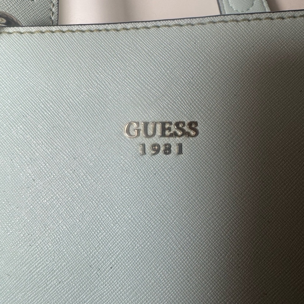 GUESS 1981 Teal Structured Tote Bag Large Zip Top Work Shoulder Purse - Picture 3 of 9